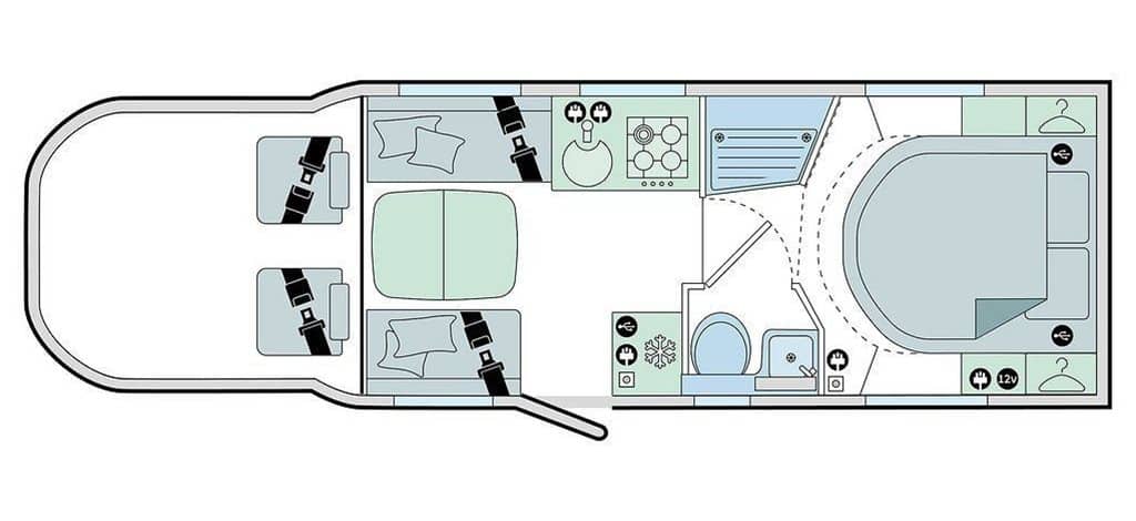 Motorhome Hire in Cumbria, North West UK 6 Bailey Adamo 75-4i Layout