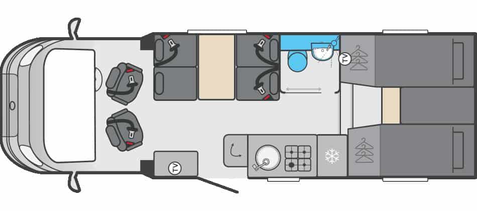 Motorhome Hire in Cumbria, North West UK 10 Swift Voyager 485 Layout